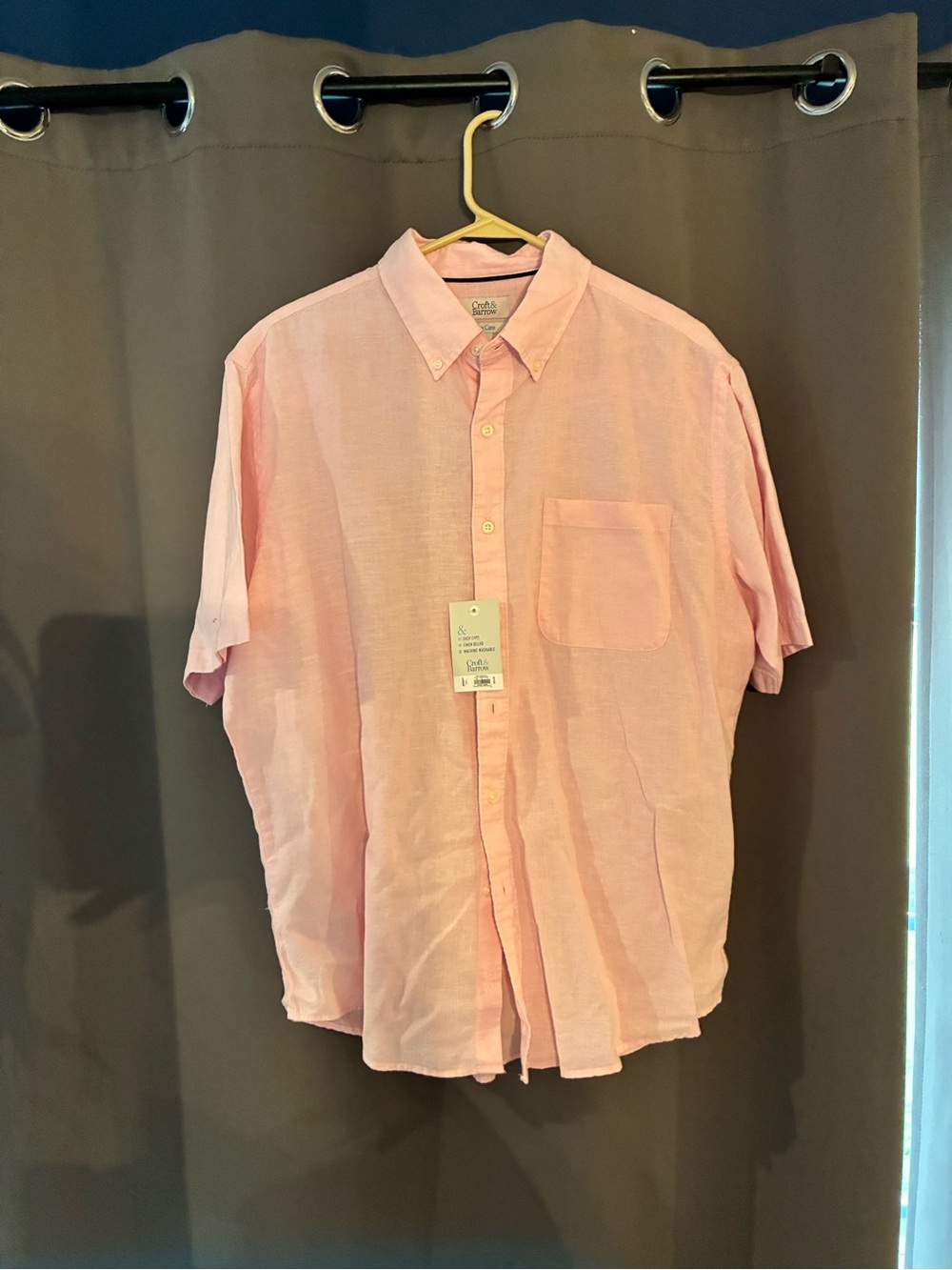 Men’s Croft And Barrow Linen Pink Short Sleeve Button Down Size Large
